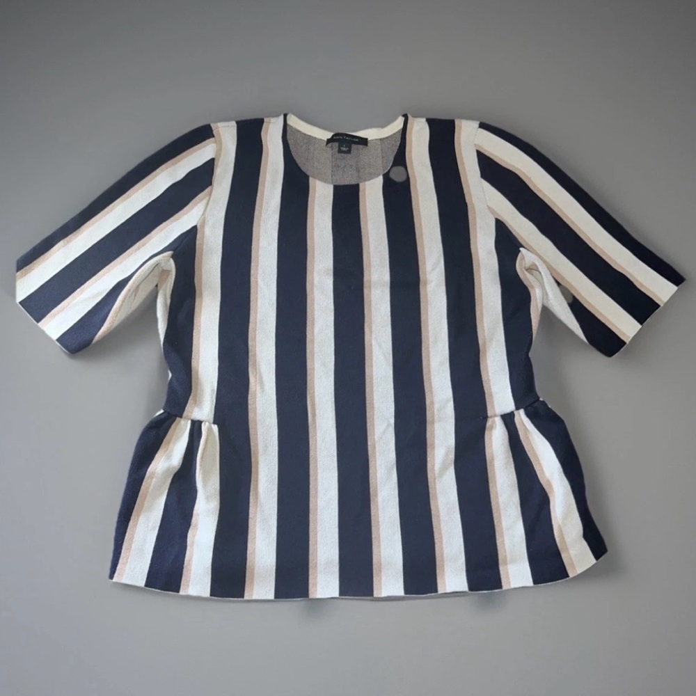 Ann Taylor Navy and White Striped Blouse